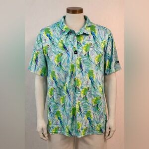 Bad Birdie Shirt Men's XL Parrots Tropical All Over Print Preppy Golf Polo Shirt